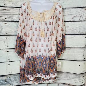 Moa Moa Woman Boho Print Tunic Top Plus Size 2X Made in USA